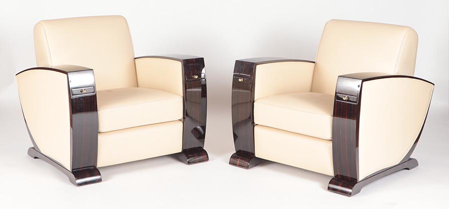 LARGE PAIR FRENCH ART DECO STYLE CLUB CHAIRS (1 of 6)