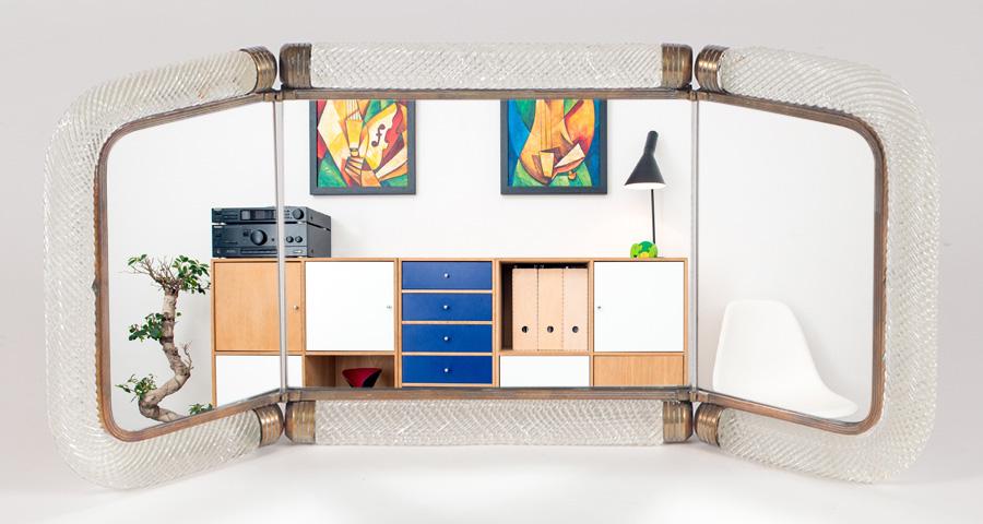 BRASS AND GLASS TABLE TOP MIRROR C.1940 (1 of 5)