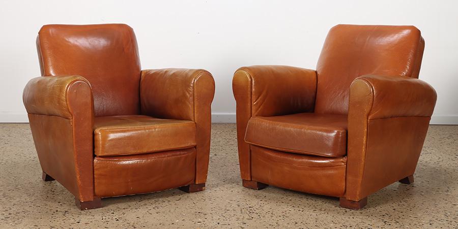 A PAIR OF FRENCH ART DECO LEATHER CLUB CHAIRS C (1 of 7)