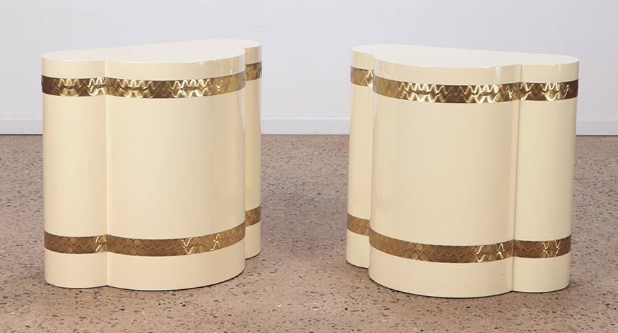 PAIR LACQUERED WOOD AND BRASS END TABLES C.1975 (1 of 6)