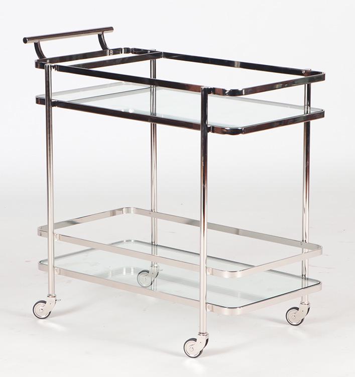 NICKELED IRON AND GLASS BAR CART ON WHEELS (1 of 5)