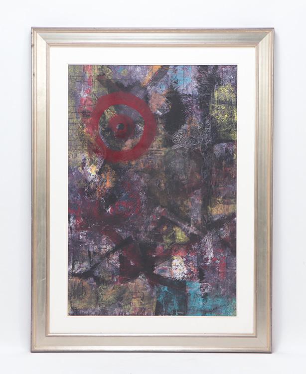 DENNIS SAKELSON LARGE FRAMED ABSTRACT PAINTING (1 of 5)