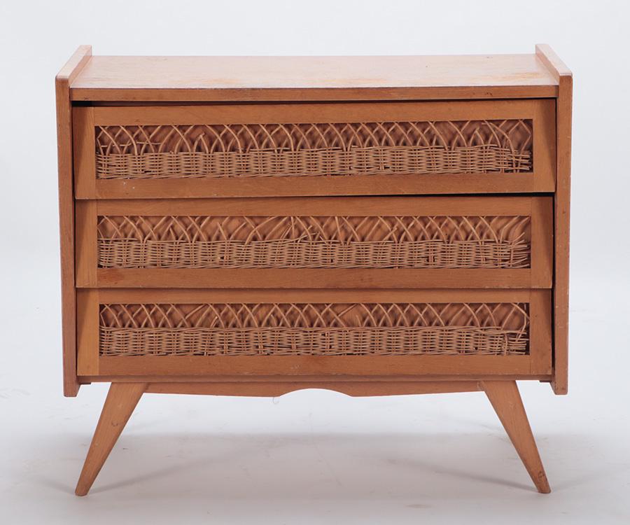 A FRENCH OAK AND RATTAN THREE DRAWER DRESSER C (1 of 6)