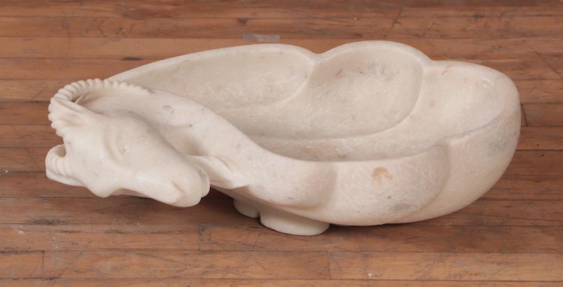 CARVED MARBLE BIRD BATH STYLIZED ANIMAL CARVING (1 of 5)