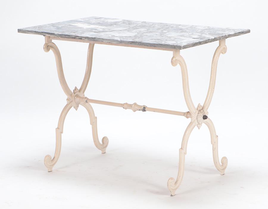 PAINTED ALUMINUM MARBLE TOP GARDEN TABLE (1 of 5)