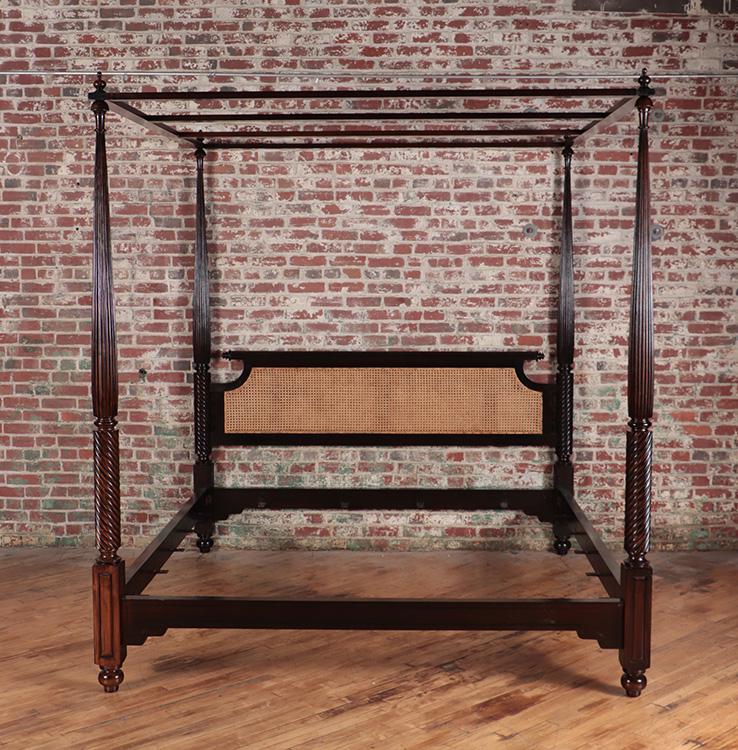 CARVED AND TURNED MAHOGANY KING SIZE CANOPY BED (1 of 8)