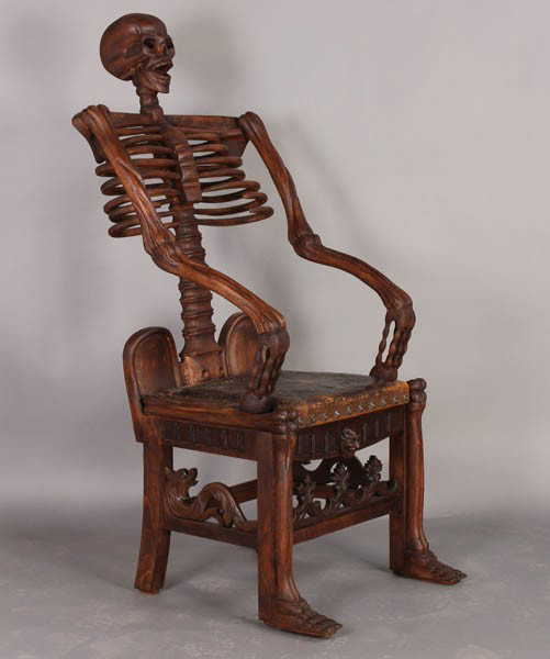484 carved pine skeleton chair leather seat