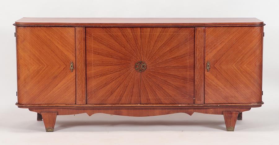 A FIGURED WALNUT FRENCH SIDEBOARD WITH SUNBURST (1 of 8)