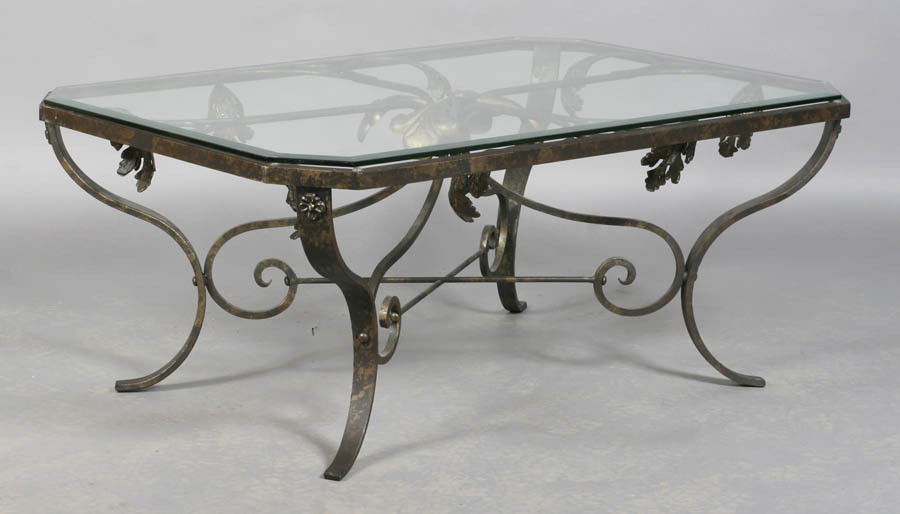 39 WROUGHT IRON COFFEE TABLE BEVELED GLASS TOP