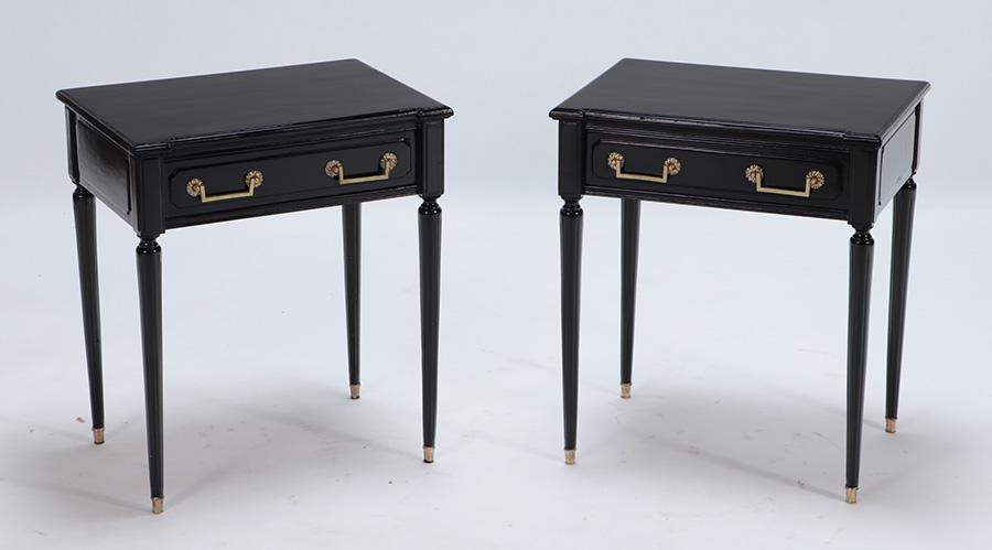 PAIR OF EBONIZED DIRECTOIRE STYLE END TABLES WITH (1 of 7)