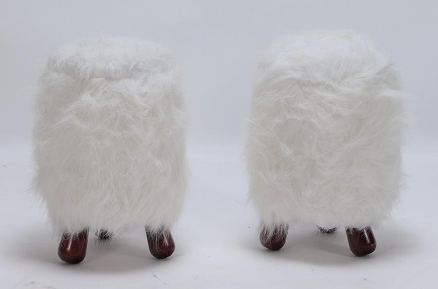 PAIR STOOLS IN THE MANNER OF ROYERE WITH FAUX FUR (1 of 7)