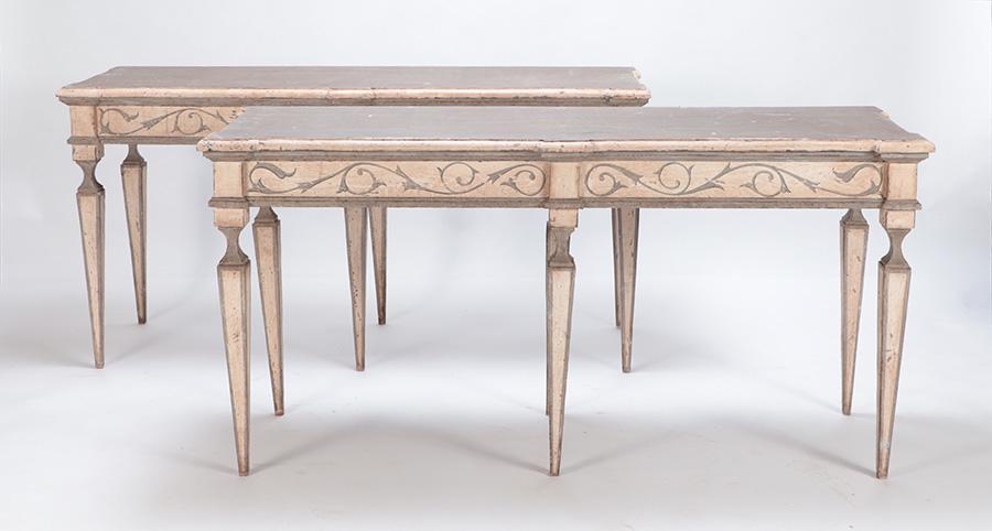 PAIR ITALIAN PAINT DECORATED SIX LEG CONSOLE (1 of 10)