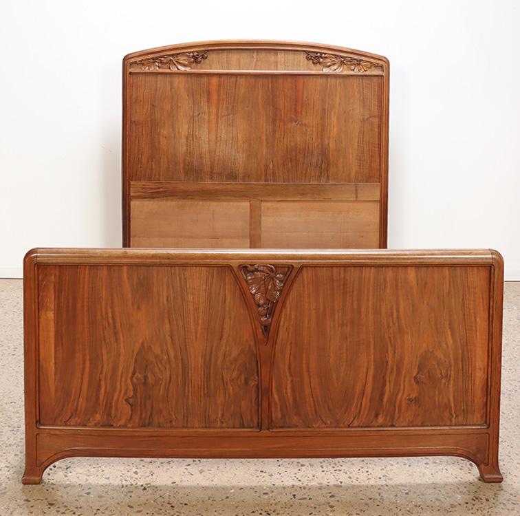 FRENCH ART NOUVEAU FULL SIZE BED WALNUT GAUTHIER (1 of 5)