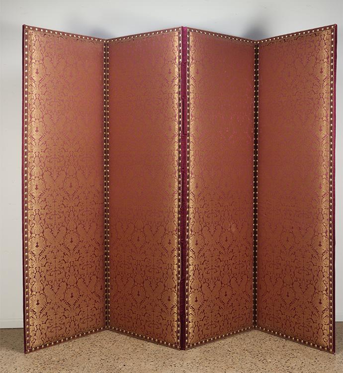 FOUR PANEL UPHOLSTERED ROOM DIVIDER WITH BRASS (1 of 7)