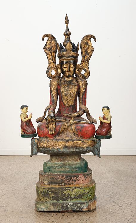 MONUMENTAL CARVED WOOD BUDDHA STATUE (1 of 9)