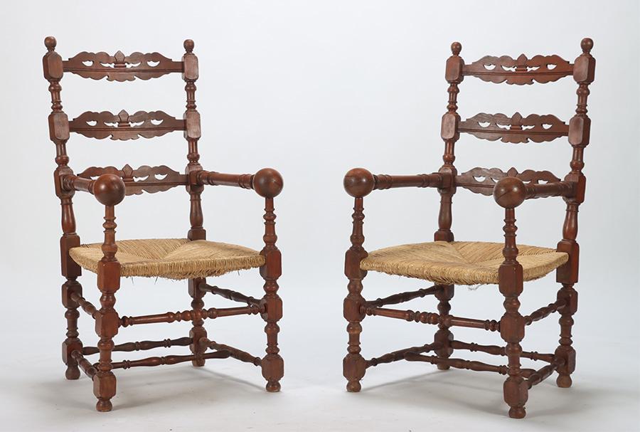 FRENCH RUSTIC SPOOL TURNED ARM CHAIRS WITH CUT OUT (1 of 6)