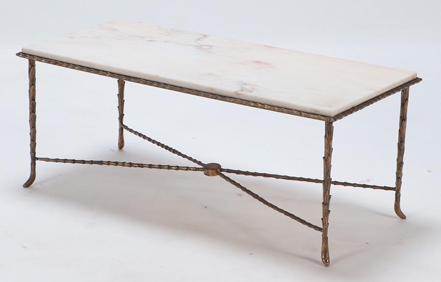 FRENCH BAGUES BRONZE COFFEE TABLE WITH MARBLE TOP (1 of 5)