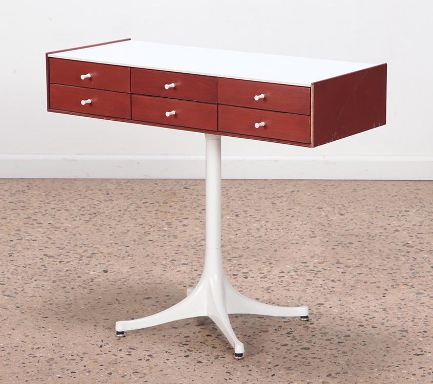HERMAN MILLER WOOD AND IRON PEDESTAL TABLE WITH (1 of 9)