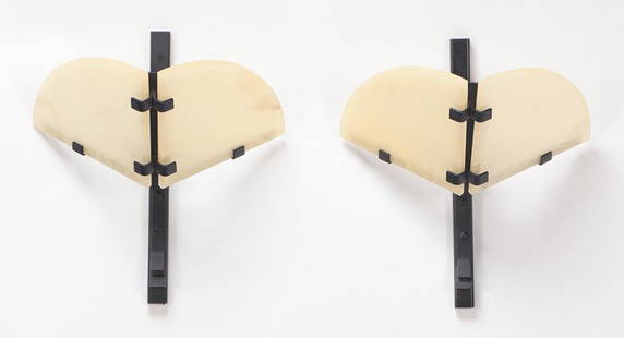 PAIR PIERRE CHAREAU FRENCH "DRAGONFLY" SCONCES: Pierre Chareau "Dragonfly" sconces, pair, France, alabaster Ht: 16" Wd: 15" Dpth: 10.5"