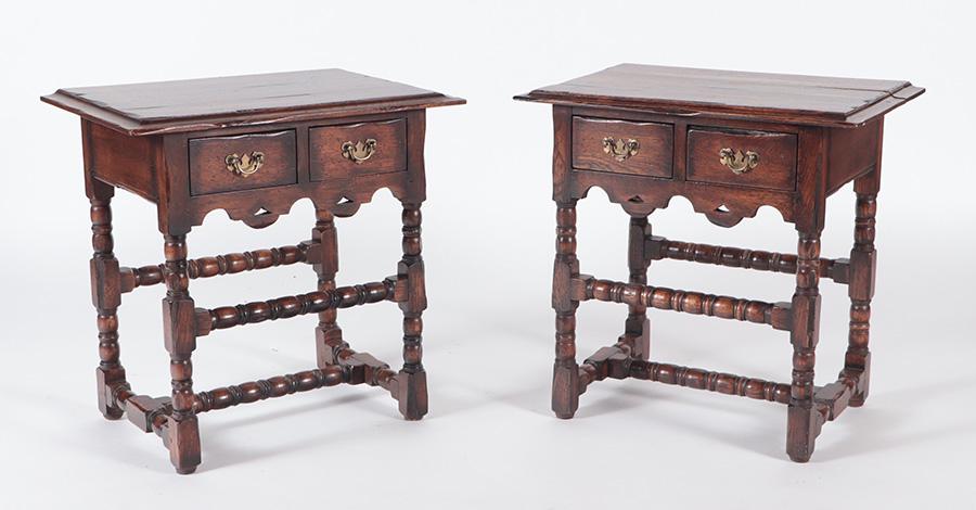 PAIR OF CUSTOM MADE OAK TABLES WITH TURNED (1 of 9)