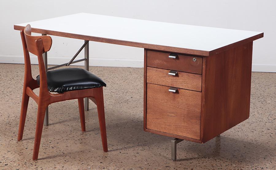 TEAK AND LAMINATE DESK CHAIR LABELED ROBERT JOHN (1 of 8)