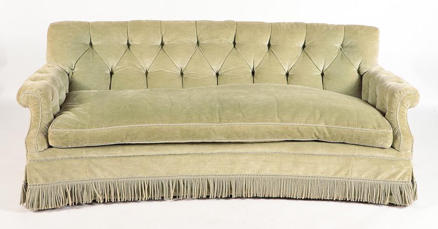 Pair quality button back upholstered sofas. Ht: 32.25" Wd: 84" Dpth: 37" Seat: 19" (1 of 10)