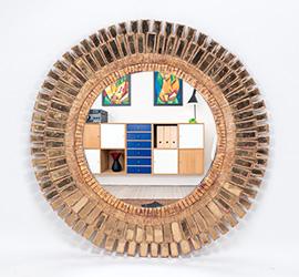 Large resin and gold glass mirror in the manner of Line Vautrin. Ht: 36.25" (1 of 5)