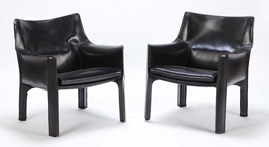 Pair Italian Cassina leather arm chairs C 1970. Ht: 30" Wd: 26.5" Dpth: 23" Seat: 16" (1 of 10)