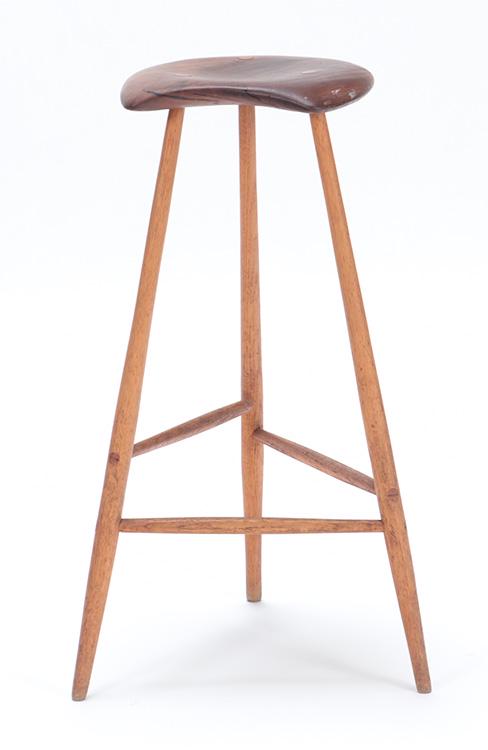 Bar stool by Wharton Esherick student Horace B Hartshaw, signed. Ht: 26" Wd: 15.25" Dpth: 16" (1 of 4)