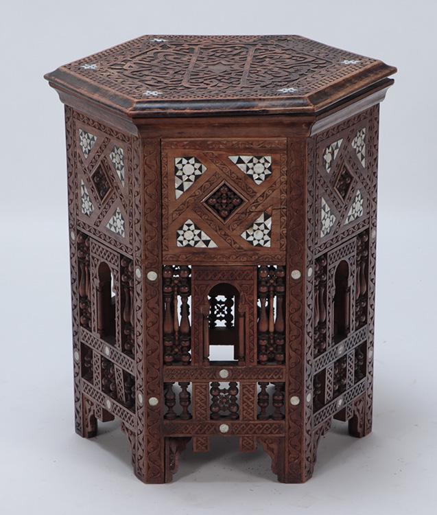 A CARVED SYRIAN TABLE WITH MOTHER OF PEARL (1 of 6)