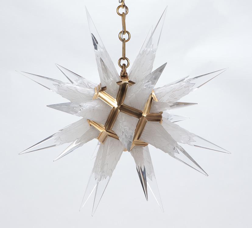 Cut crystal and bronze light fixtures in the manner of R. Lalique. Ht: 25" Wd: 26" (1 of 5)