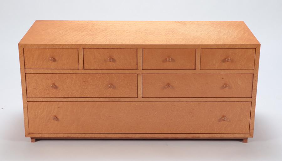 Seven drawer birdseye maple dresser C 1980. Ht: 25.75" Wd: 55" Dpth: 21.75" (1 of 6)