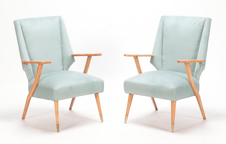 Pair of Italian arm chairs with wing back design C 1950. Ht: 35" Wd: 25" Dpth: 25" Seat: 16" (1 of 9)