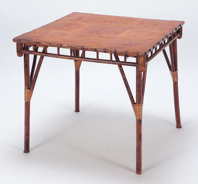 Rattan games table or occasional table C 1950. Ht: 29" Wd: 32" Dpth: 32": Rattan games table or occasional table C 1950. Ht: 29" Wd: 32" Dpth: 32"