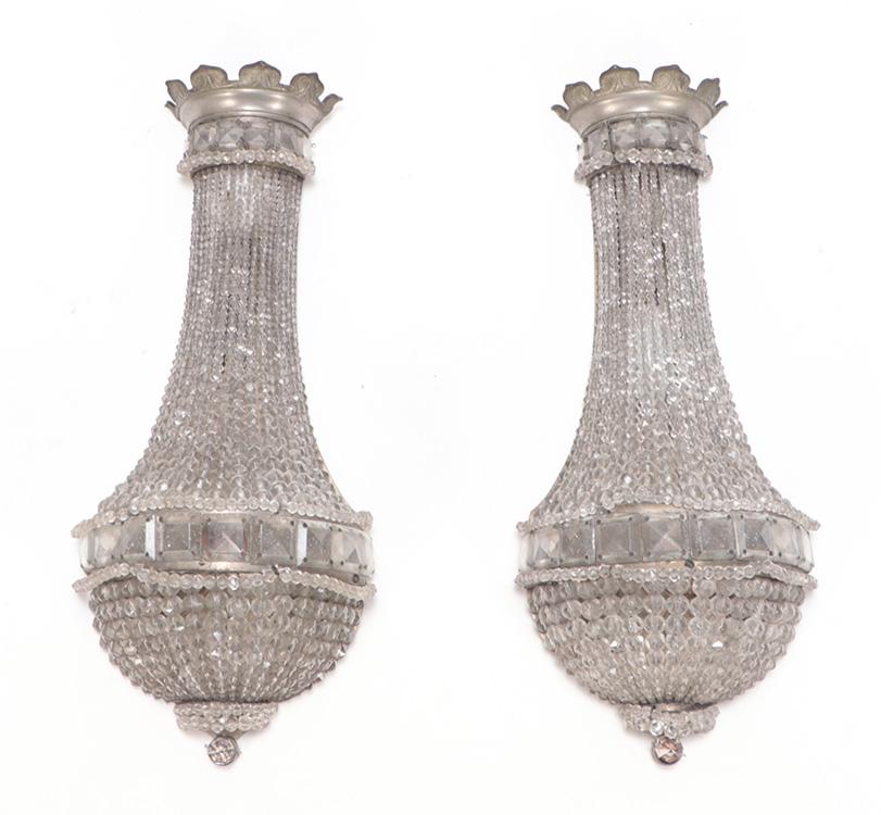 PAIR OF EMPIRE STYLE CZECHOSLOVAKIAN CRYSTAL WALL SCONCES C 1940. (1 of 8)