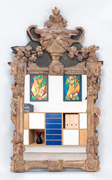 FRENCH LOUIS XV GILT CARVED AND PAINTED MIRROR C 1810. (1 of 6)