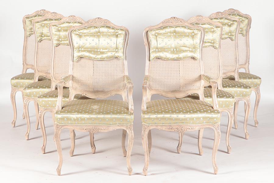8 PAINTED AND CARVED LOUIS XV STYLE CHAIRS C.1960 (1 of 7)