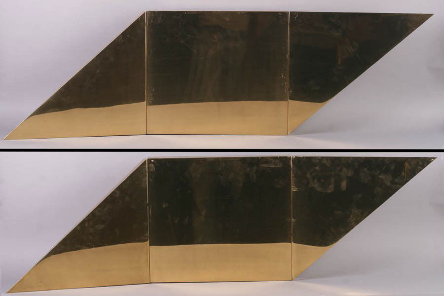 PR MASTERCRAFT (ATTR.) BRONZE SCULPTURES: Pair of MasterCraft (attributed) bronze geometric sculptures or intriguing table bases circa 1970. Ht: 14" Width: 48"