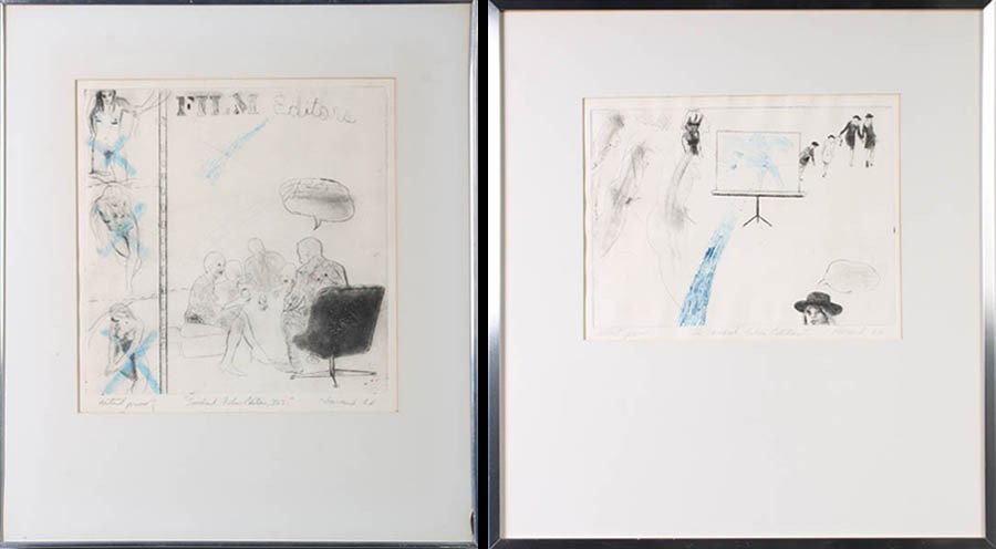 JAMES PINKEY HAVARD PR SIGNED ARTIST'S PROOFS '66: James Pinkney Havard (American, b.1937), "The Swedish Film Editor" and "The Swedish Film Editor No. 2" pair of artist's proofs. Signed 'Havard, 66.' 1967 Pennsylvania Academa of Fine Arts exhibition t