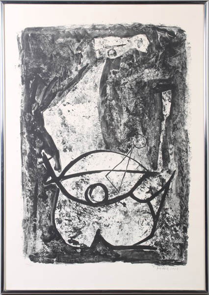 MARINO MARINI ITALIAN LITHOGRAPH PRINT SIGNED: Marino Marini (Italian, 1902-1980) "Il Miracolo," lithograph with black ink signed and numbered in pencil 'Marino 106/125.' Ht: 36.5" Width: 26.5"