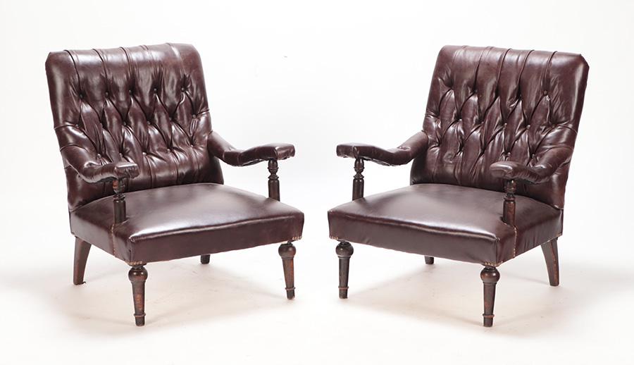NAPOLEON III STYLE LEATHER LIBRARY CHAIRS C 1950 (1 of 8)