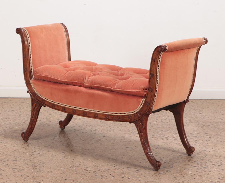 REGENCY STYLE UPHOLSTERED WINDOW BENCH C 1940. (1 of 5)