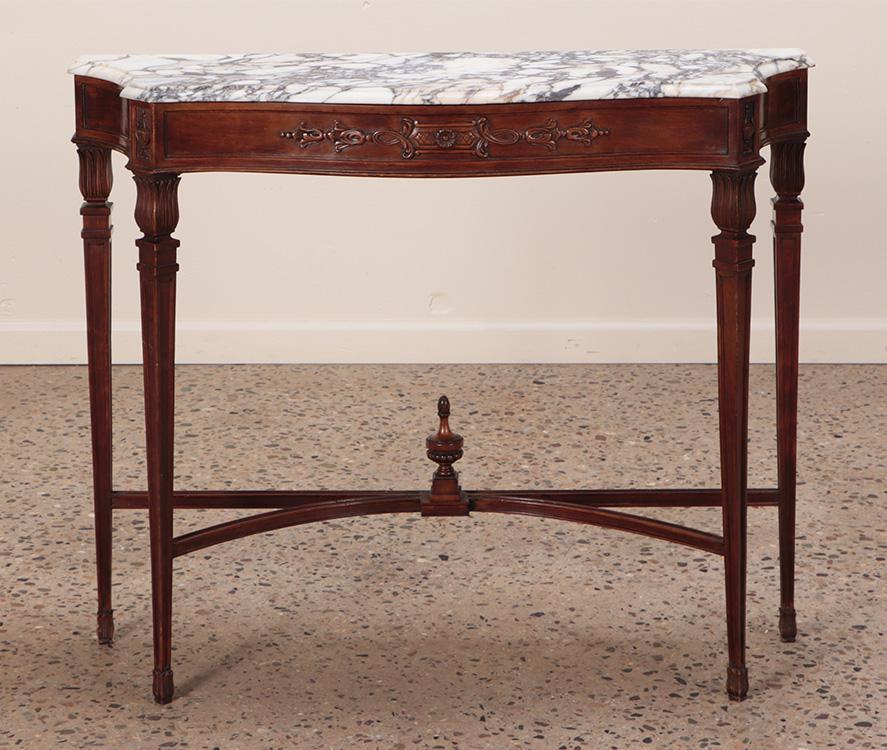 CARVED WALNUT MARBLE TOP CONSOLE  TABLE C 1940. (1 of 6)
