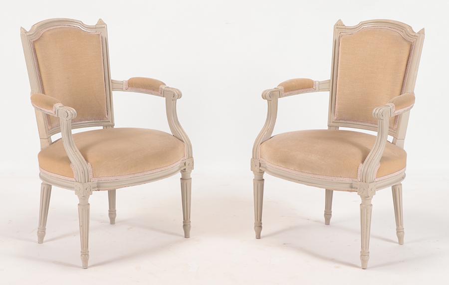 PAIR FRENCH PAINTED LOUIS XVI STYLE OPEN ARMCHAIRS (1 of 7)