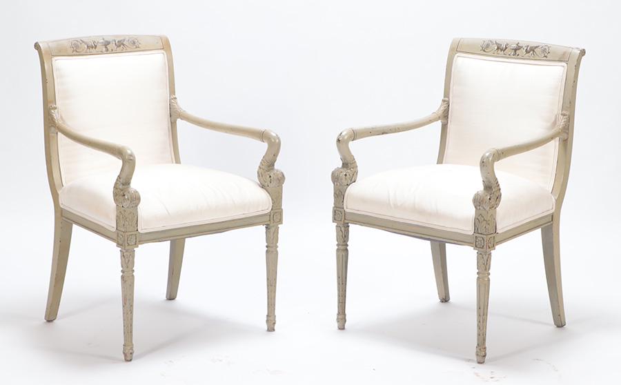 PAIR NEOCLASSICAL STYLE OPEN ARM CHAIRS C.1950 (1 of 7)