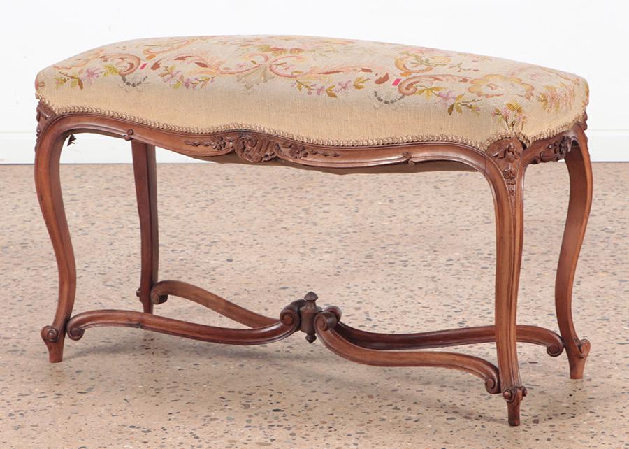 FRENCH CARVED WALNUT BENCH CIRCA 1920 (1 of 6)