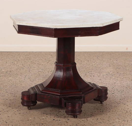 American Empire Mahogany Marble Top Table C 1830.