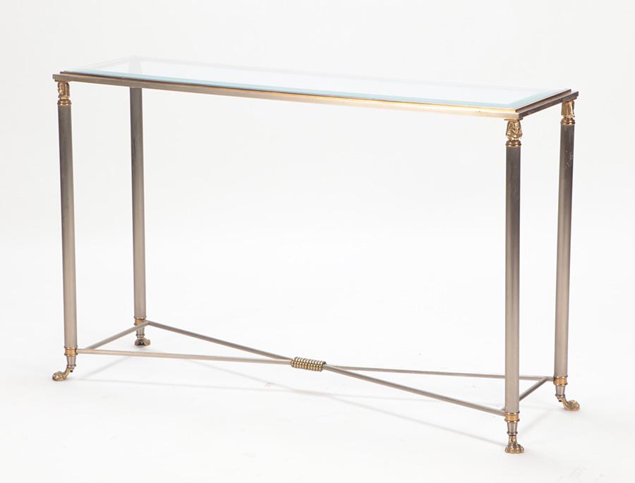 JANSEN STYLE CONSOLE TABLE IN STEEL AND BRASS WITH (1 of 5)