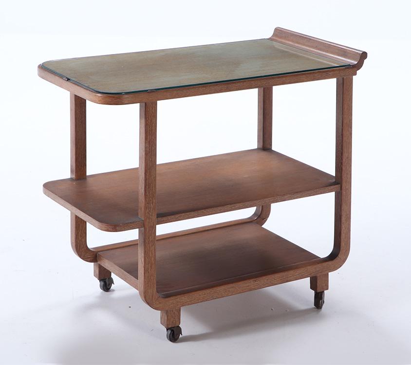 French Cerused Oak Glass Top Bar Cart C 1945.