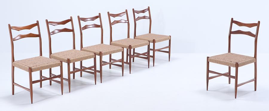SIX WALNUT DINING CHAIRS C 1960 WITH RECENT WOVEN SEATS. (1 of 7)